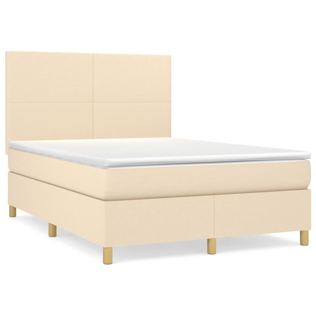 Κρεβάτι Boxspring με Στρώμα Κρεμ 140x190 εκ. Υφασμάτινο - Pakobazaar