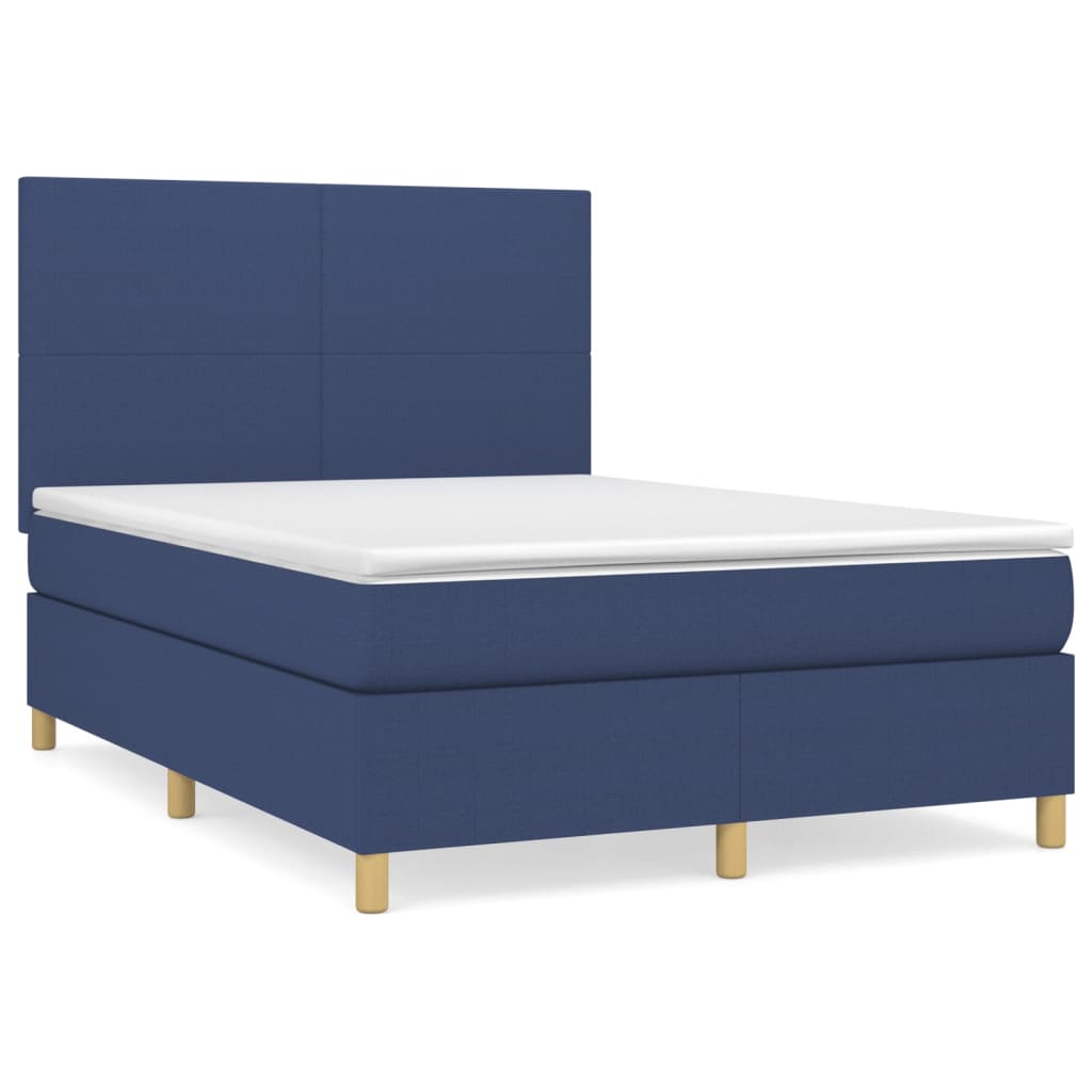 Κρεβάτι Boxspring με Στρώμα Μπλε 140x190 εκ. Υφασμάτινο