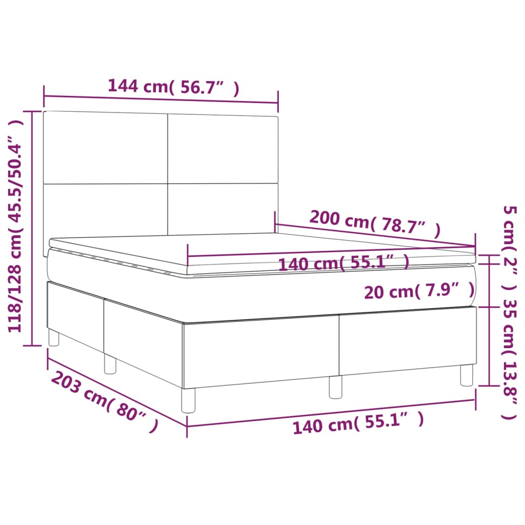 Κρεβάτι Boxspring με Στρώμα Σκούρο Γκρι 140x200 εκ Υφασμάτινο