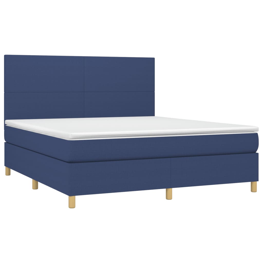 Κρεβάτι Boxspring με Στρώμα Μπλε 160x200 εκ. Υφασμάτινο