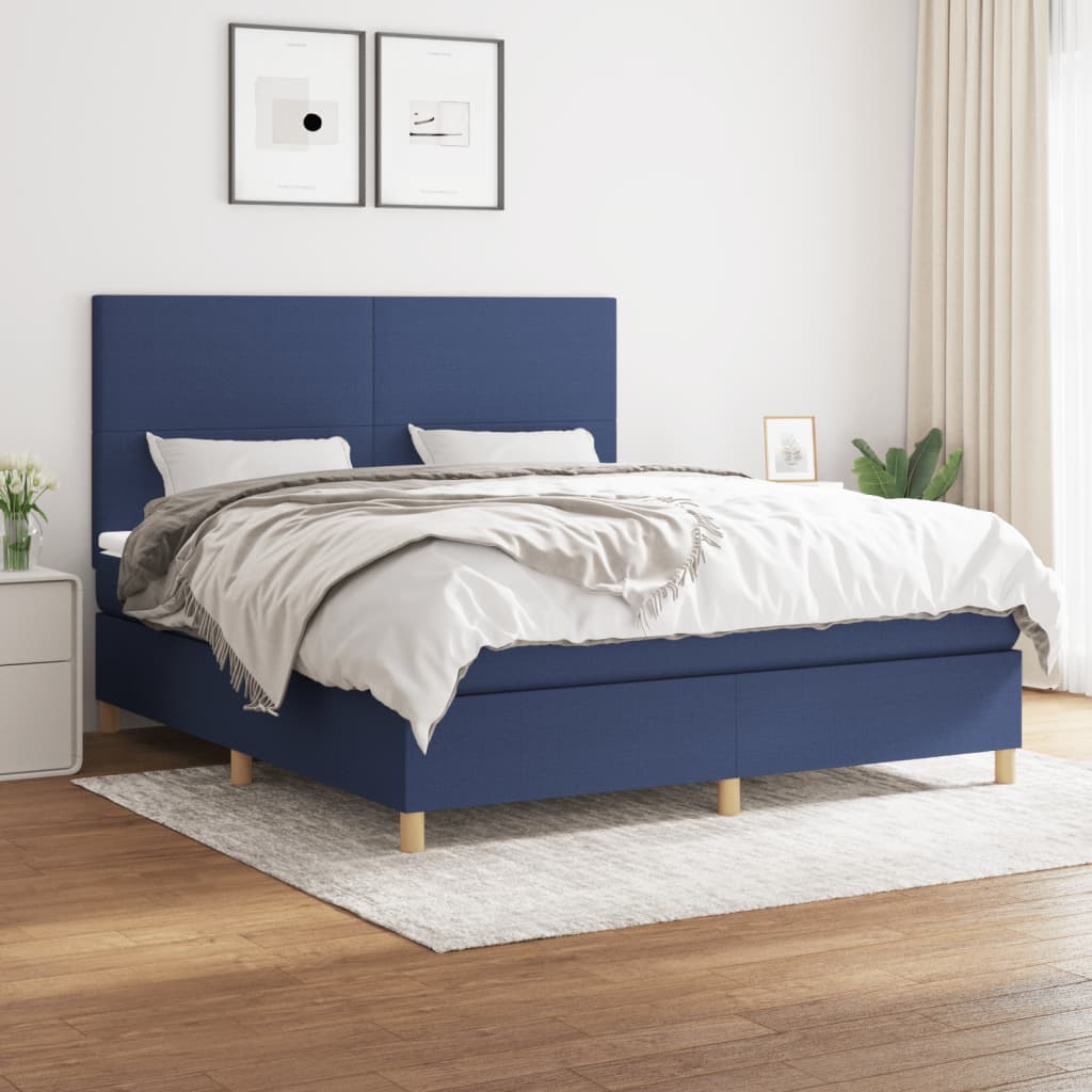 Κρεβάτι Boxspring με Στρώμα Μπλε 160x200 εκ. Υφασμάτινο