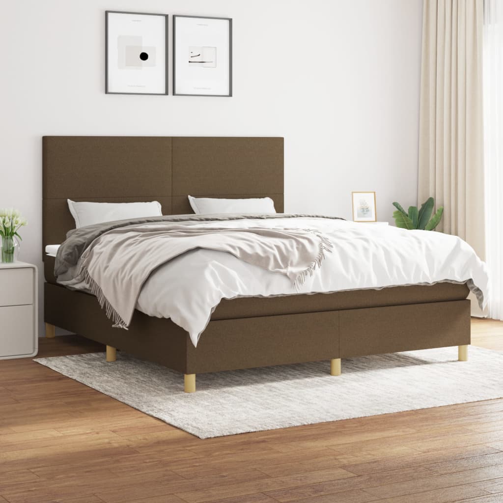 Κρεβάτι Boxspring με Στρώμα Σκούρο Καφέ 180x200 εκ Υφασμάτινο - Pakobazaar