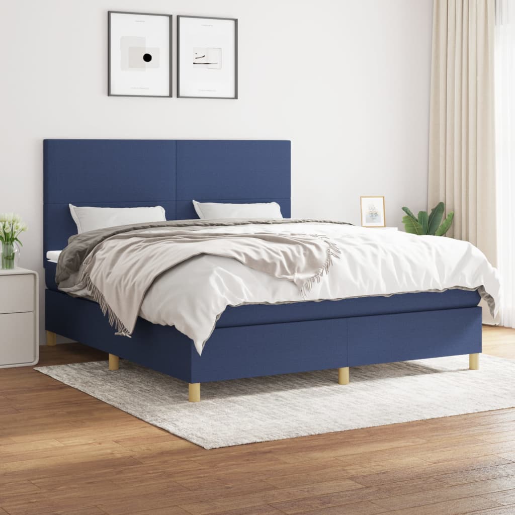 Κρεβάτι Boxspring με Στρώμα Μπλε 180x200 εκ. Υφασμάτινο