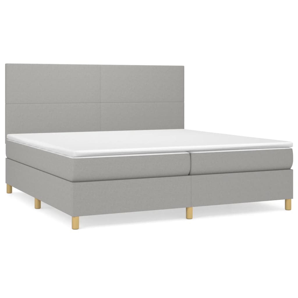 Κρεβάτι Boxspring με Στρώμα Ανοιχτό Γκρι 200x200 εκ. Υφασμάτινο