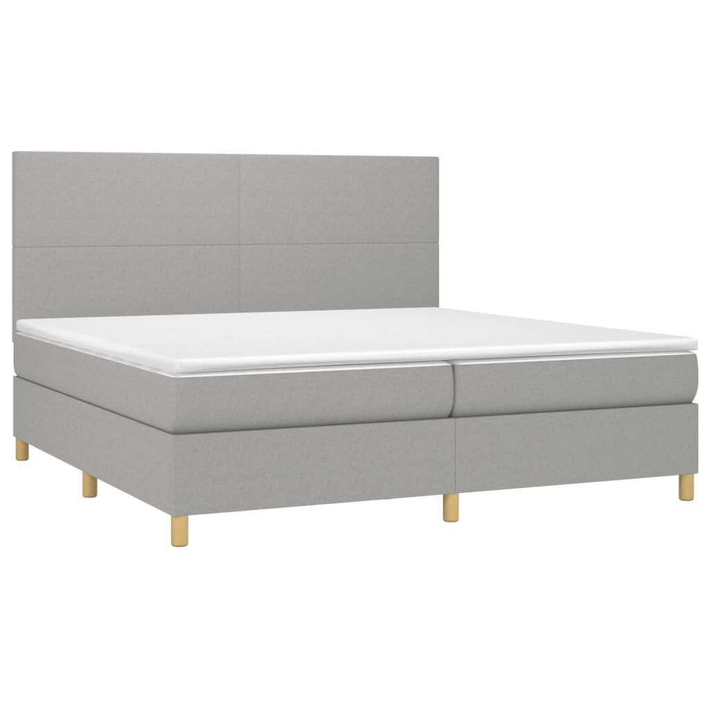 Κρεβάτι Boxspring με Στρώμα Ανοιχτό Γκρι 200x200 εκ. Υφασμάτινο