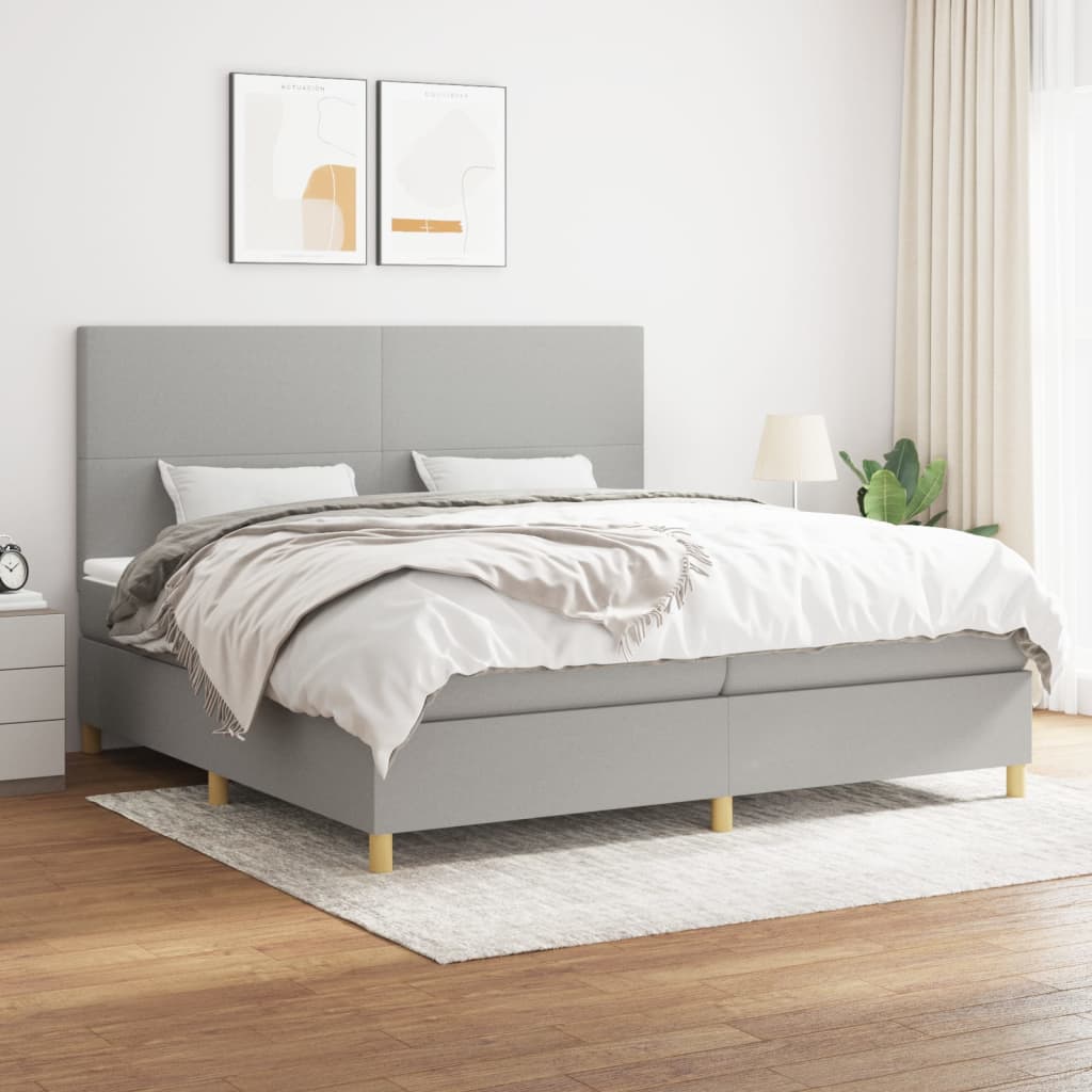 Κρεβάτι Boxspring με Στρώμα Ανοιχτό Γκρι 200x200 εκ. Υφασμάτινο
