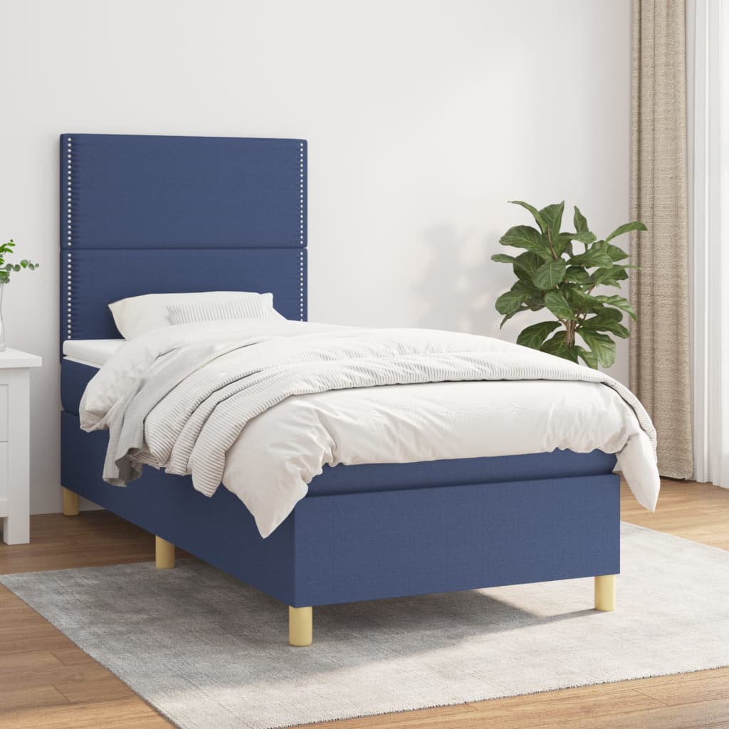 Κρεβάτι Boxspring με Στρώμα Μπλε 80x200 εκ. Υφασμάτινο - Pakobazaar