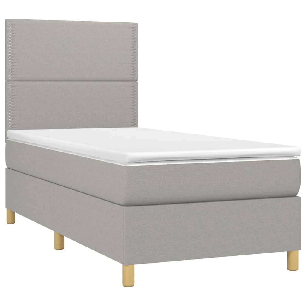 Κρεβάτι Boxspring με Στρώμα Ανοιχτό Γκρι 90x190 εκ. Υφασμάτινο