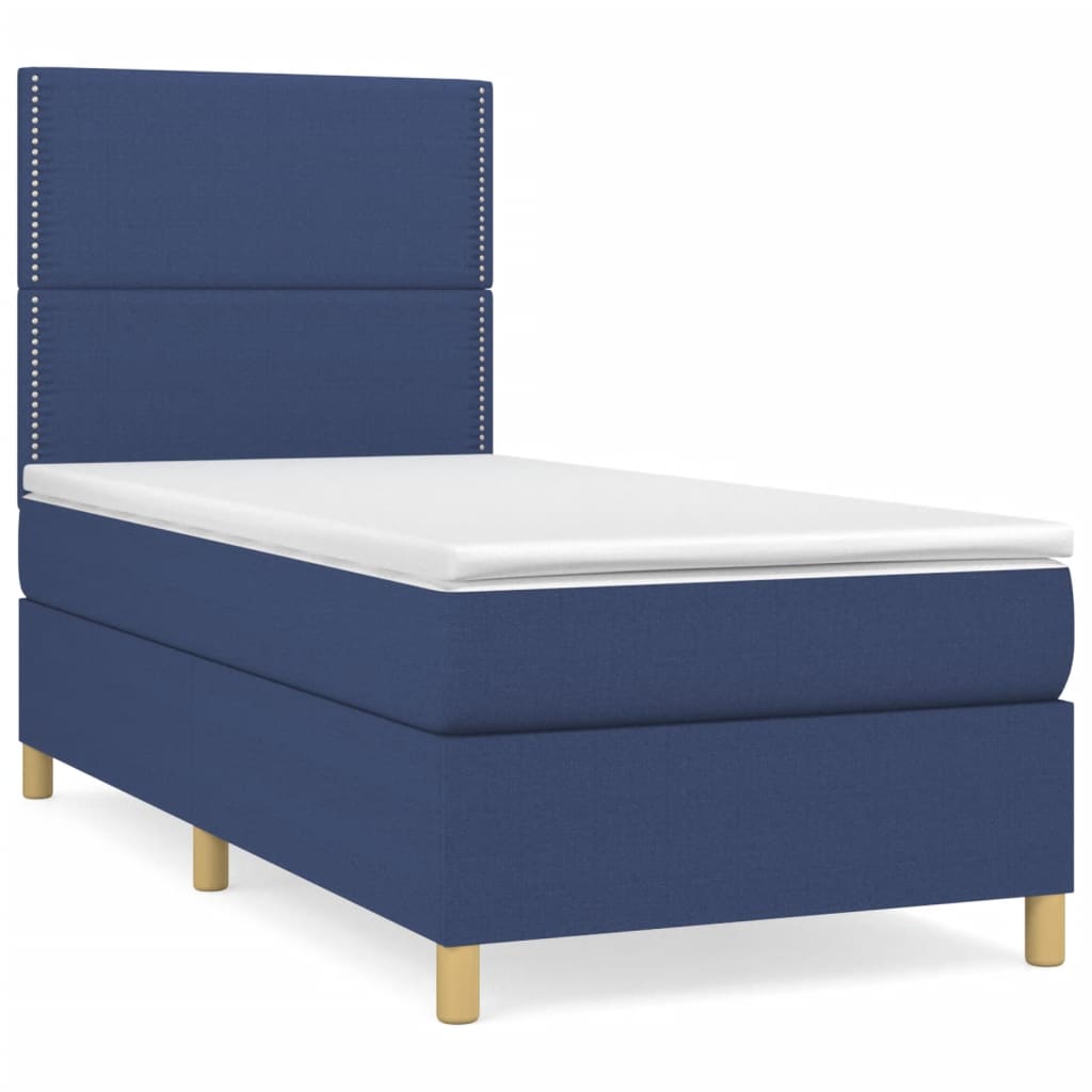 Κρεβάτι Boxspring με Στρώμα Μπλε 90x190 εκ.Υφασμάτινο