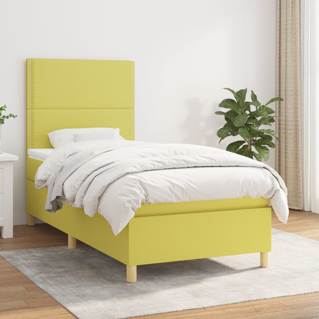 Κρεβάτι Boxspring με Στρώμα Πράσινο 90x190 εκ.Υφασμάτινο