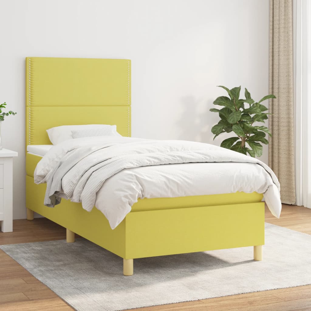 Κρεβάτι Boxspring με Στρώμα Πράσινο 90x200 εκ. Υφασμάτινο