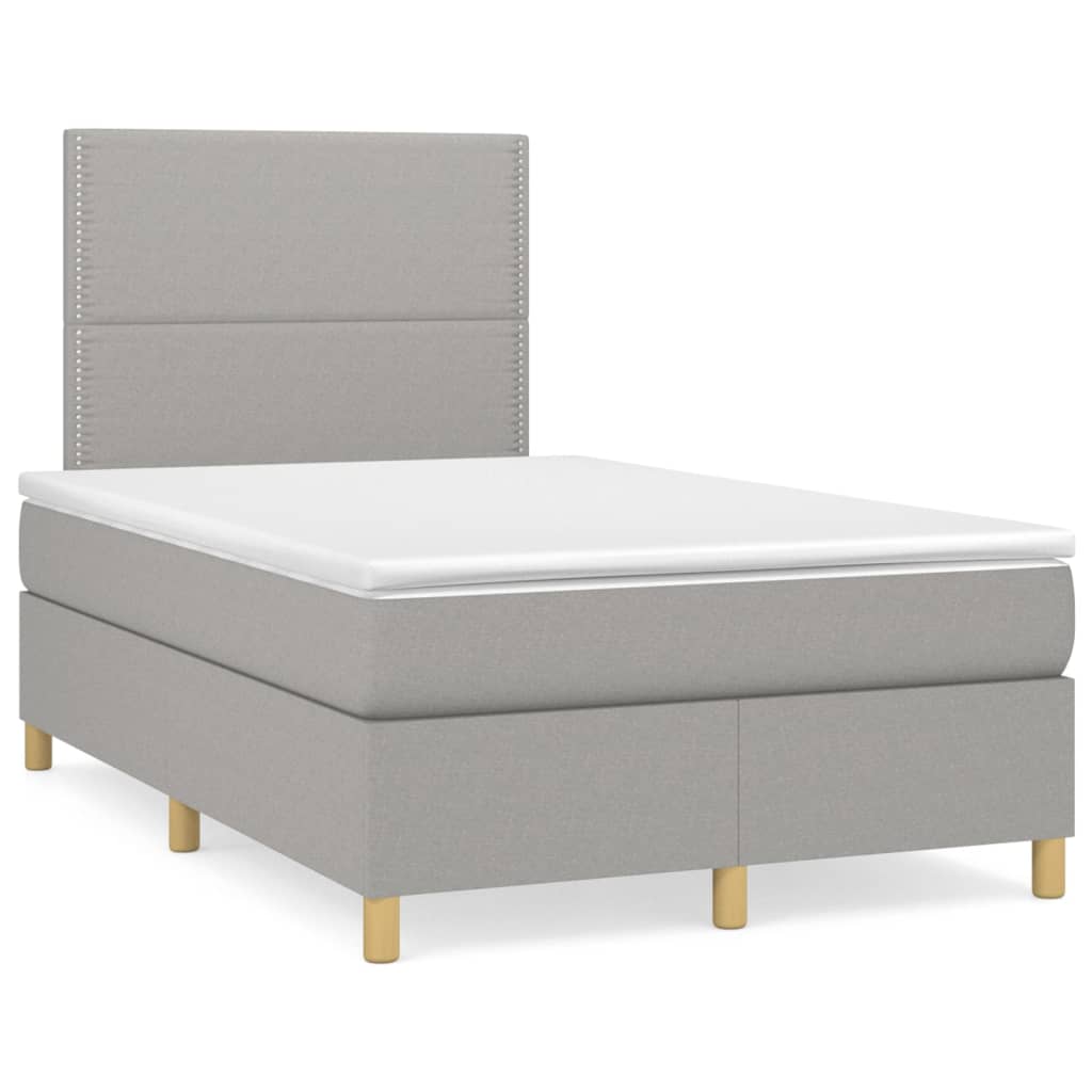 Κρεβάτι Boxspring με Στρώμα Ανοιχτό Γκρι 120x200 εκ. Υφασμάτινο