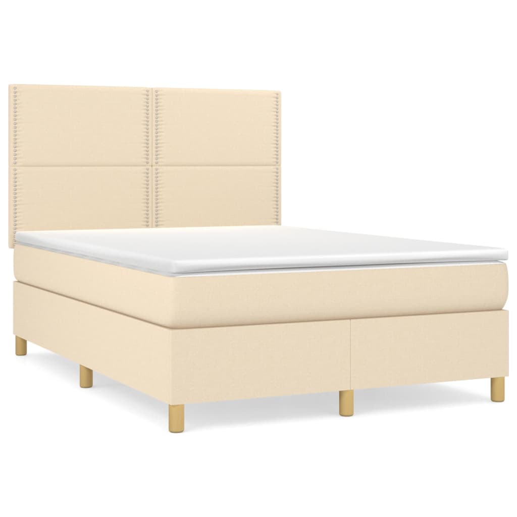 Κρεβάτι Boxspring με Στρώμα Κρεμ 140x190 εκ. Υφασμάτινο - Pakobazaar