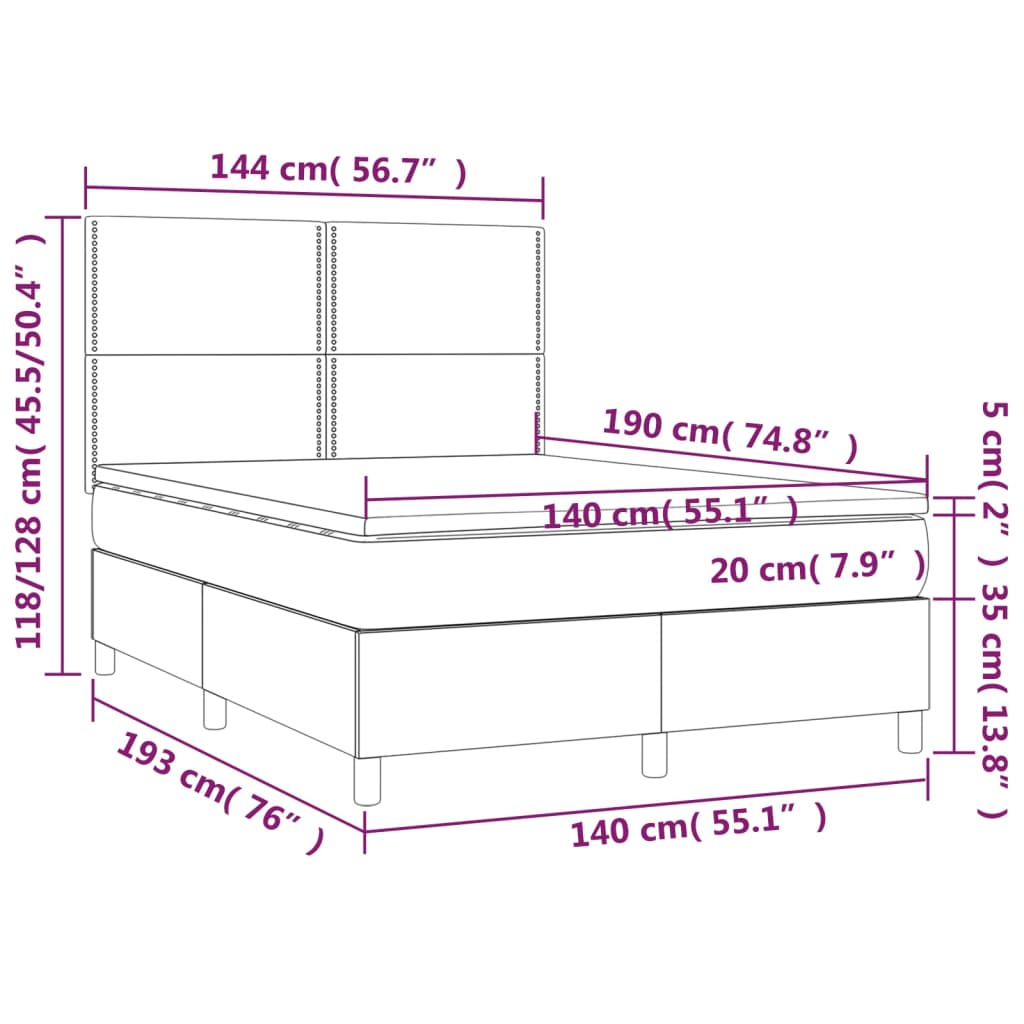 Κρεβάτι Boxspring με Στρώμα Μπλε 140x190 εκ. Υφασμάτινο