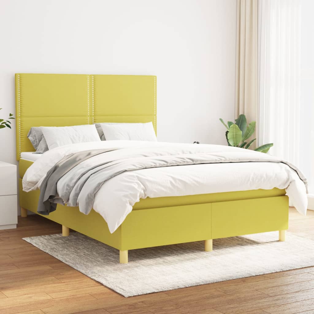 Κρεβάτι Boxspring με Στρώμα Πράσινο 140x190 εκ. Υφασμάτινο