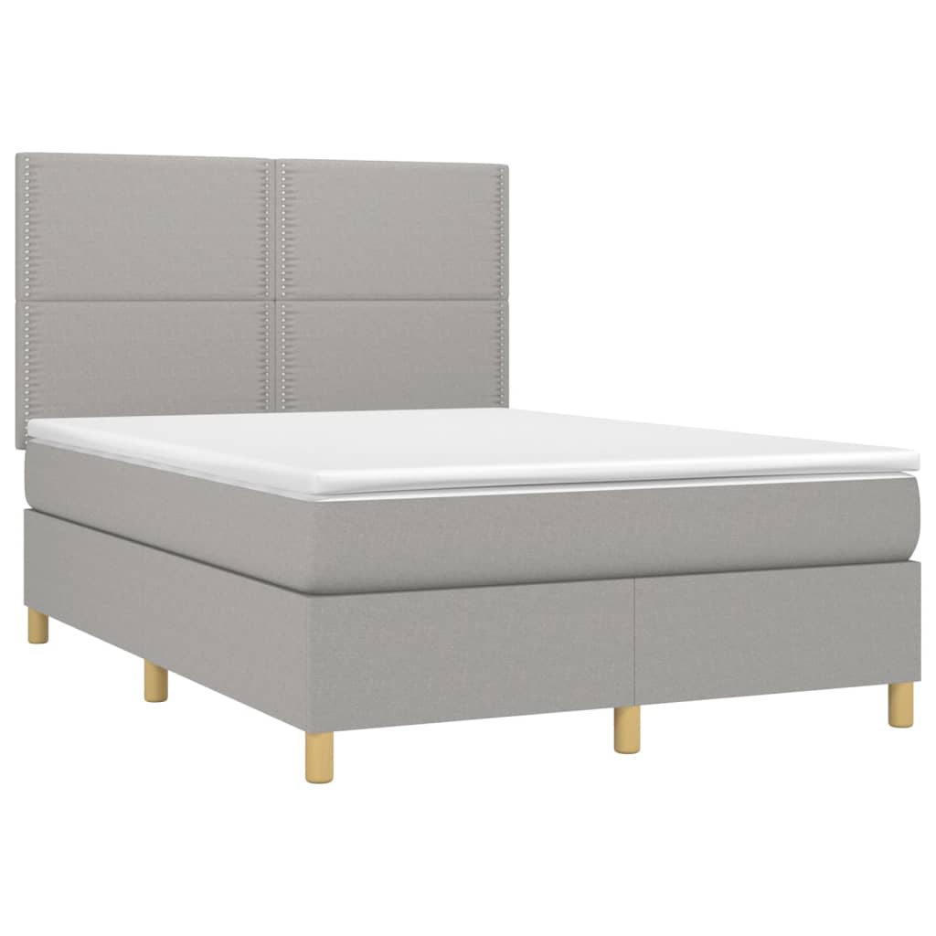 Κρεβάτι Boxspring με Στρώμα Ανοιχτό Γκρι 140x200 εκ. Υφασμάτινο - Pakobazaar