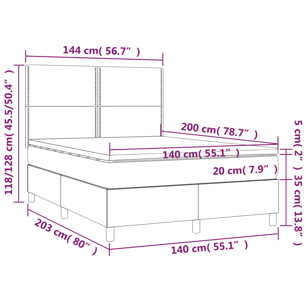 Κρεβάτι Boxspring με Στρώμα Μαύρο 140x200 εκ. Υφασμάτινο