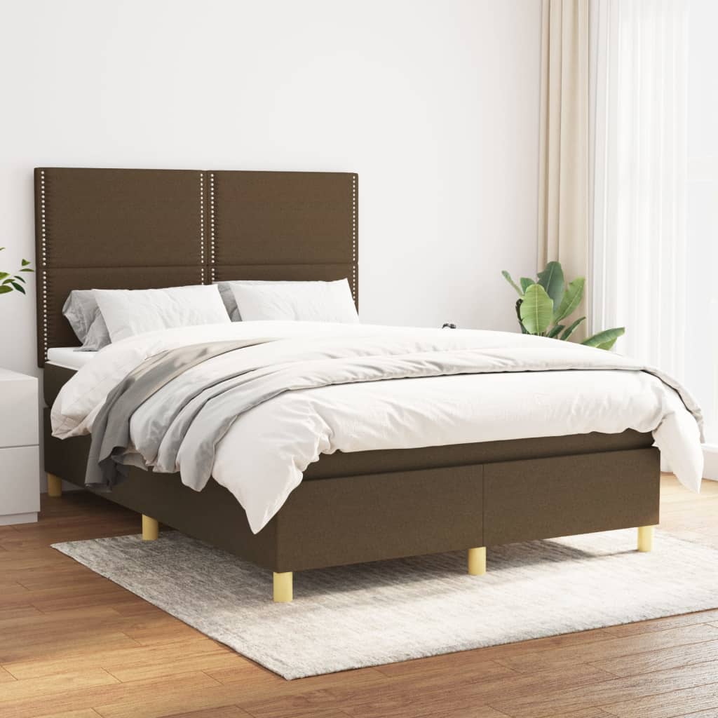 Κρεβάτι Boxspring με Στρώμα Σκούρο Καφέ 140x200 εκ Υφασμάτινο - Pakobazaar