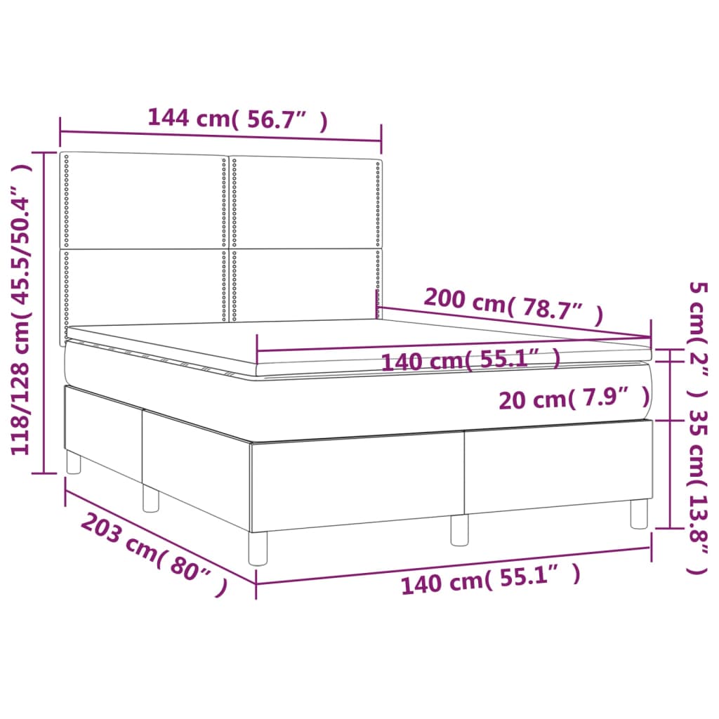 Κρεβάτι Boxspring με Στρώμα Μπλε 140x200 εκ. Υφασμάτινο