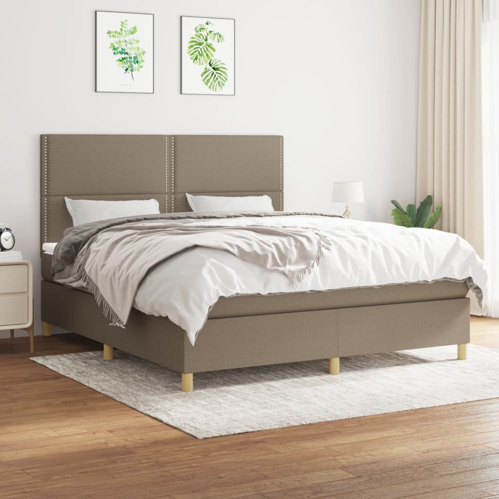 Κρεβάτι Boxspring με Στρώμα Taupe 160x200 εκ. Υφασμάτινο - Pakobazaar