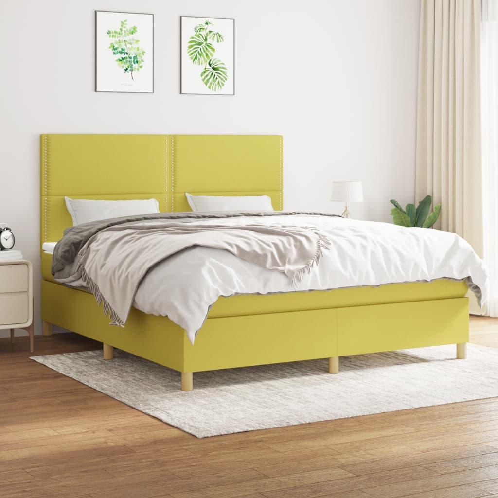 Κρεβάτι Boxspring με Στρώμα Πράσινο 160x200 εκ.Υφασμάτινο - Pakobazaar