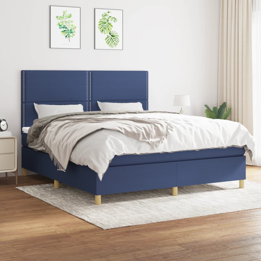 Κρεβάτι Boxspring με Στρώμα Μπλε 180x200 εκ. Υφασμάτινο