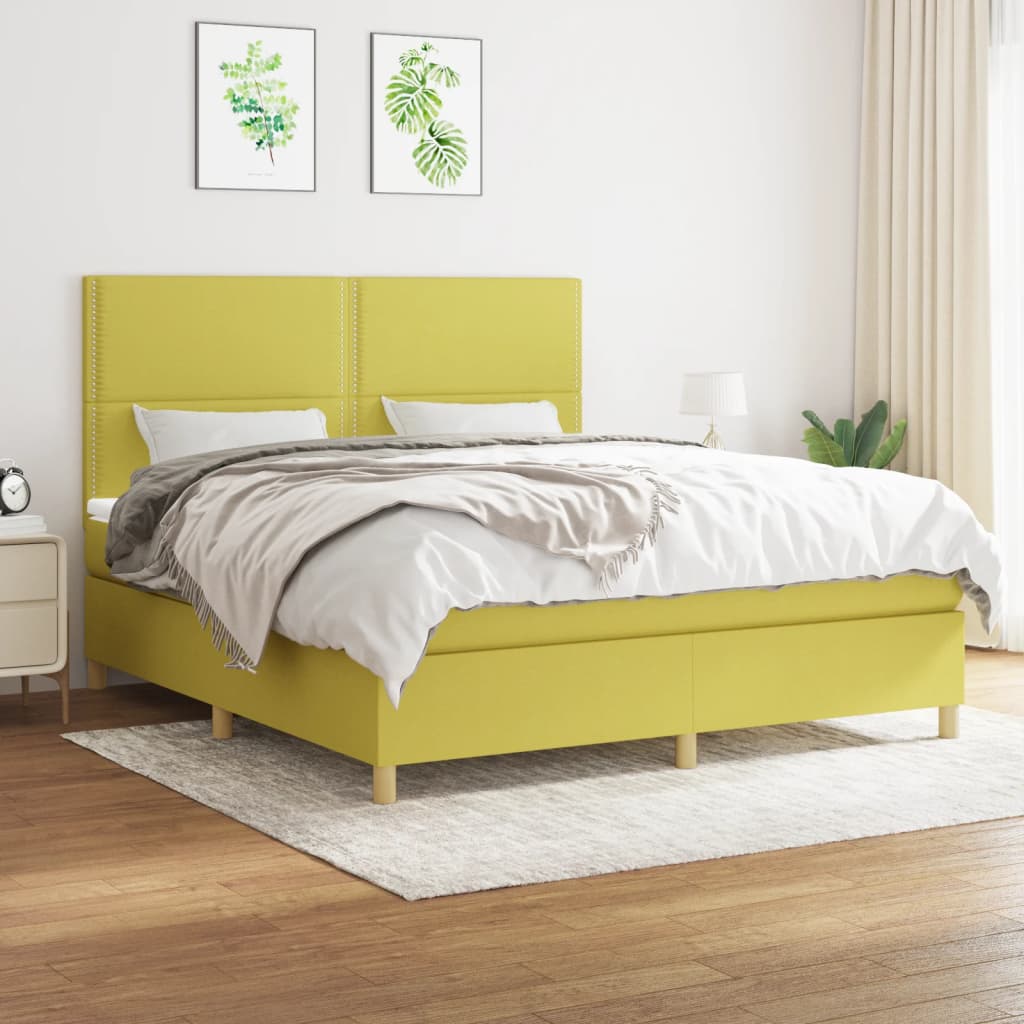 Κρεβάτι Boxspring με Στρώμα Πράσινο 180x200 εκ.Υφασμάτινο