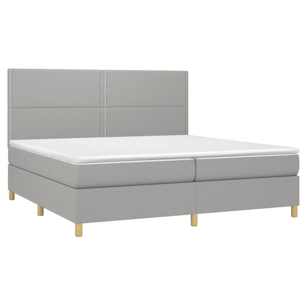 Κρεβάτι Boxspring με Στρώμα Ανοιχτό Γκρι 200x200 εκ. Υφασμάτινο