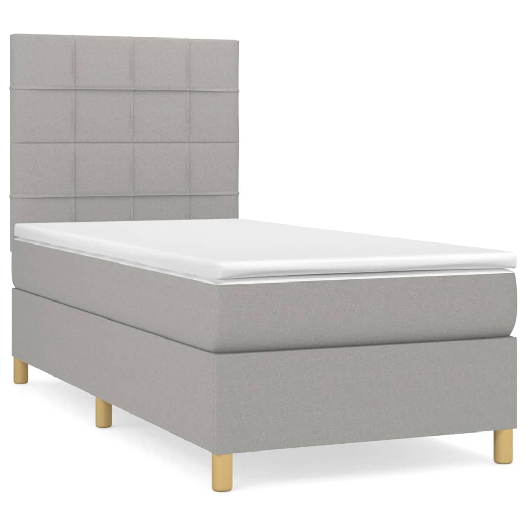 Κρεβάτι Boxspring με Στρώμα Ανοιχτό Γκρι 90x190 εκ. Υφασμάτινο