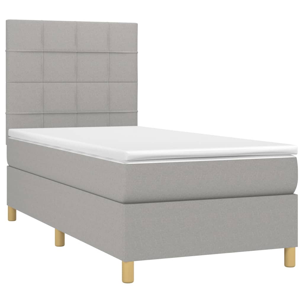 Κρεβάτι Boxspring με Στρώμα Ανοιχτό Γκρι 90x190 εκ. Υφασμάτινο