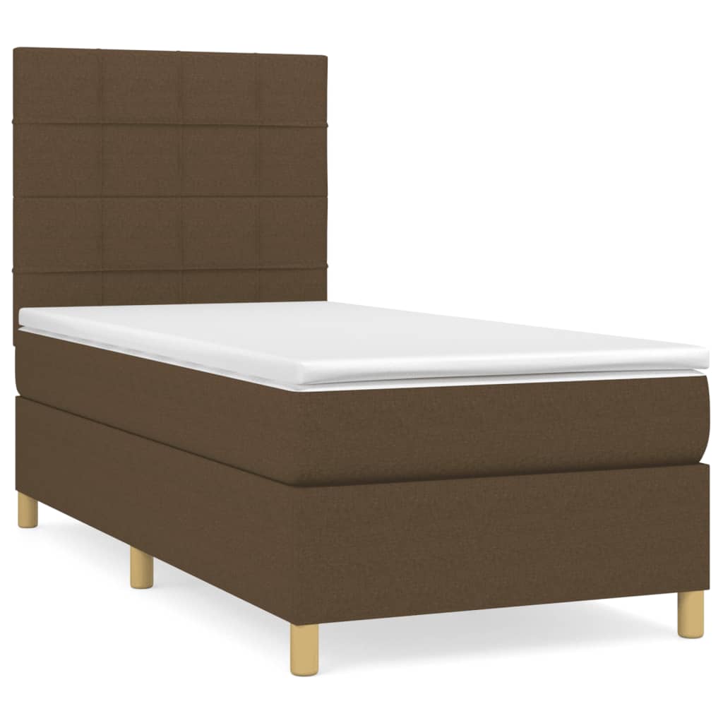 Κρεβάτι Boxspring με Στρώμα Σκούρο Καφέ 90x190 εκ. Υφασμάτινο