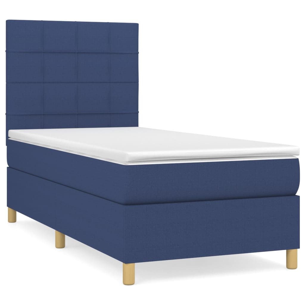 Κρεβάτι Boxspring με Στρώμα Μπλε 90x190 εκ.Υφασμάτινο
