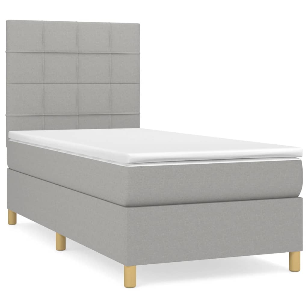 Κρεβάτι Boxspring με Στρώμα Ανοιχτό Γκρι 90x200 εκ. Υφασμάτινο