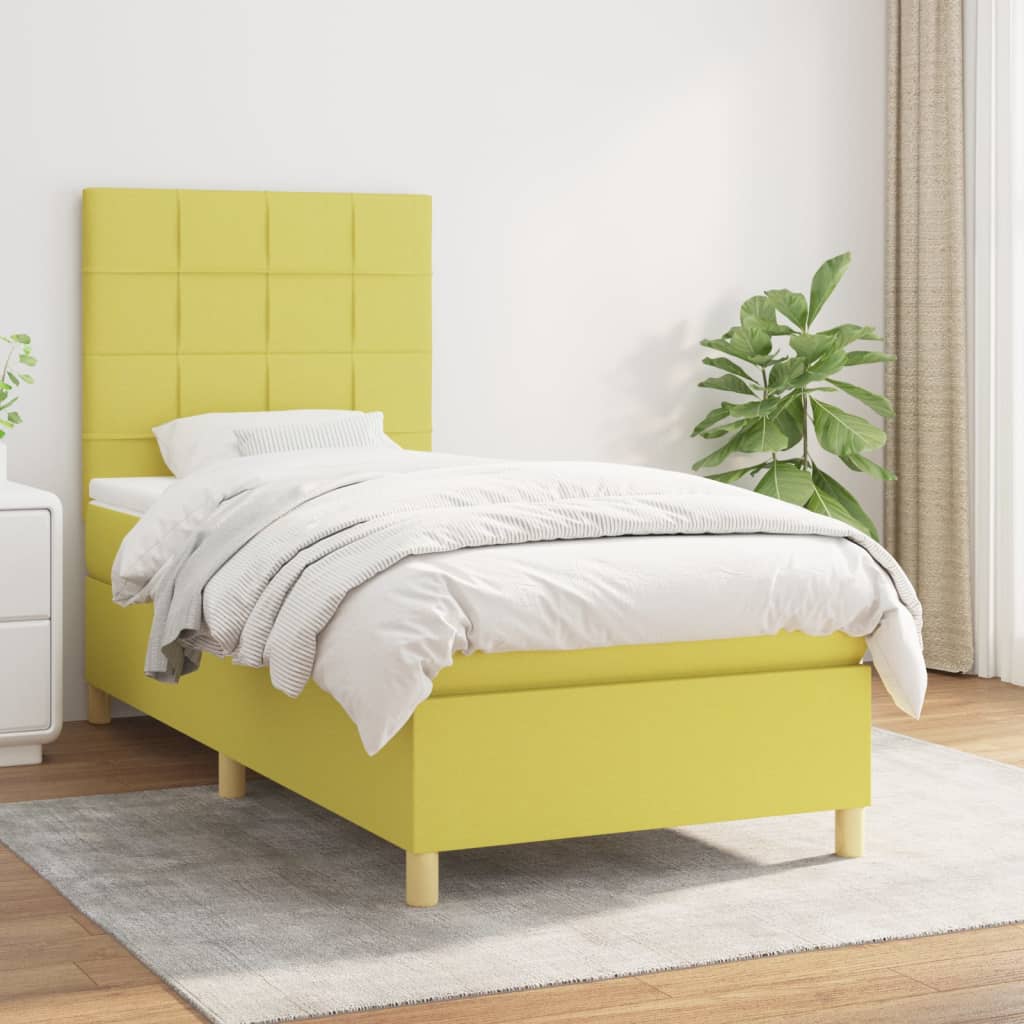 Κρεβάτι Boxspring με Στρώμα Πράσινο 100 x 200 εκ. Υφασμάτινο