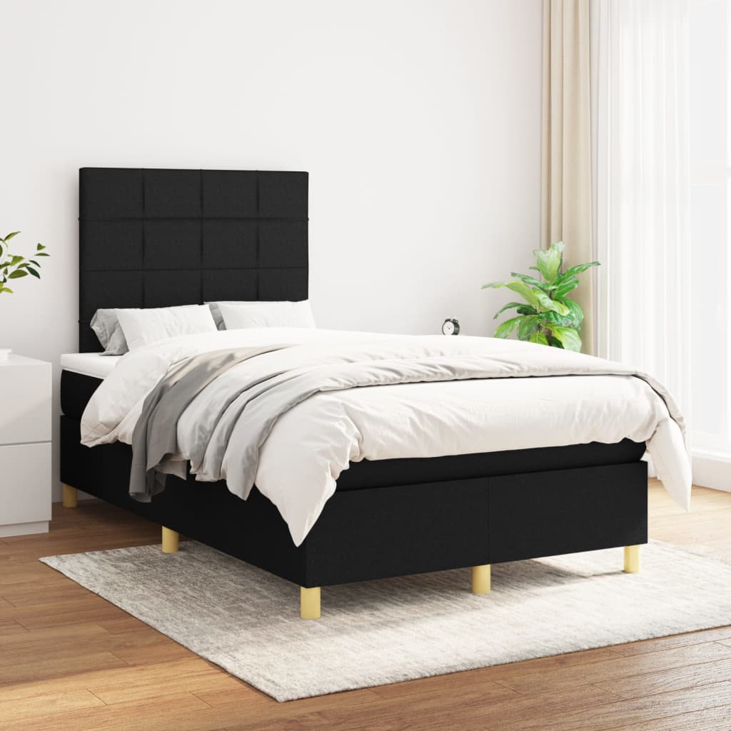 Κρεβάτι Boxspring με Στρώμα Μαύρο 120x200 εκ. Υφασμάτινο - Pakobazaar
