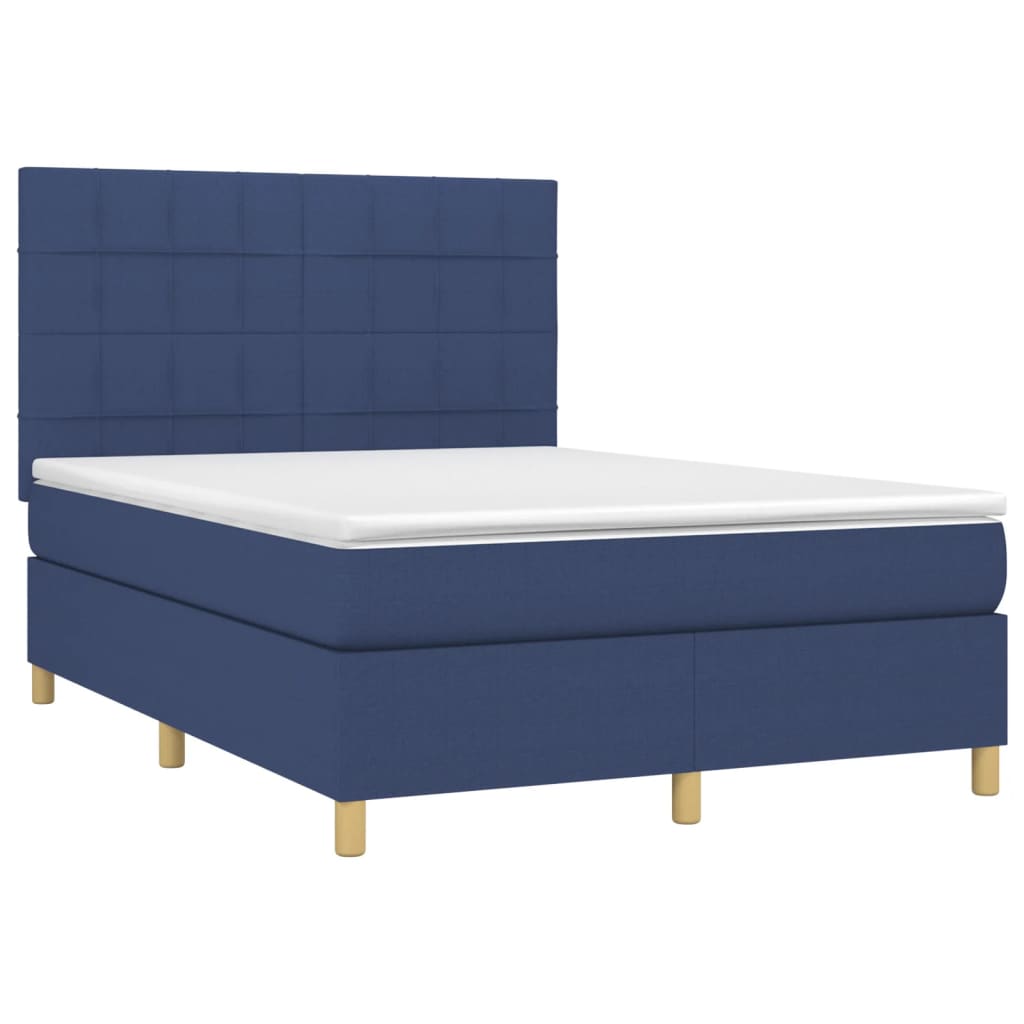 Κρεβάτι Boxspring με Στρώμα Μπλε 140x190 εκ. Υφασμάτινο