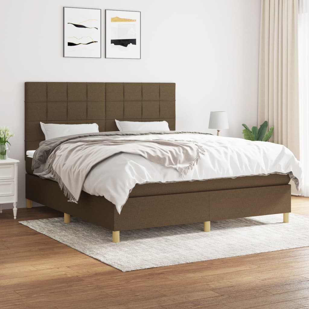 Κρεβάτι Boxspring με Στρώμα Σκούρο Καφέ 160x200 εκ Υφασμάτινο - Pakobazaar