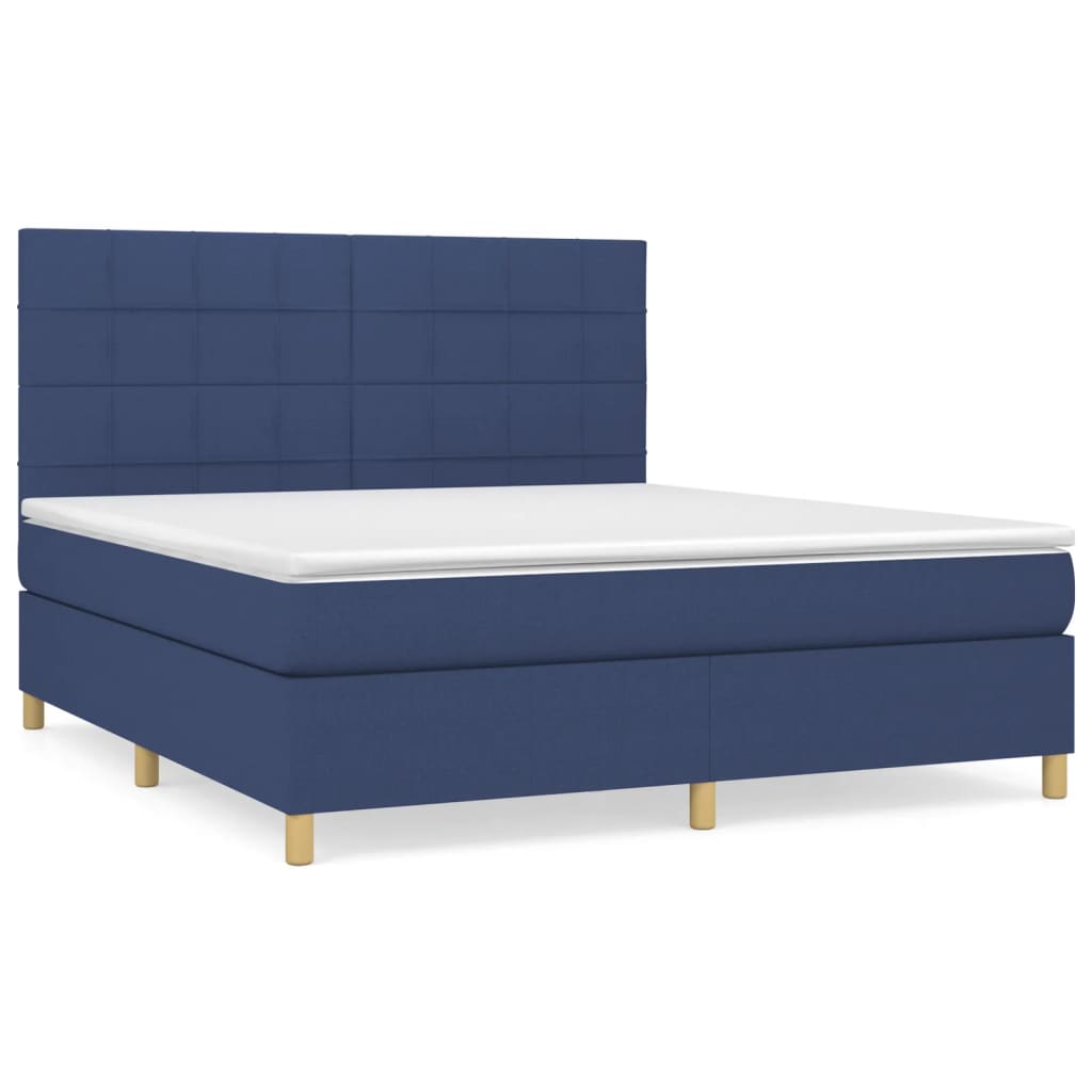 Κρεβάτι Boxspring με Στρώμα Μπλε 160x200 εκ. Υφασμάτινο