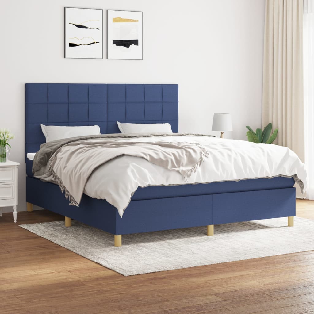 Κρεβάτι Boxspring με Στρώμα Μπλε 160x200 εκ. Υφασμάτινο