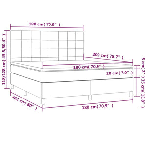 Κρεβάτι Boxspring με Στρώμα Ανοιχτό Γκρι 180x200 εκ. Υφασμάτινο