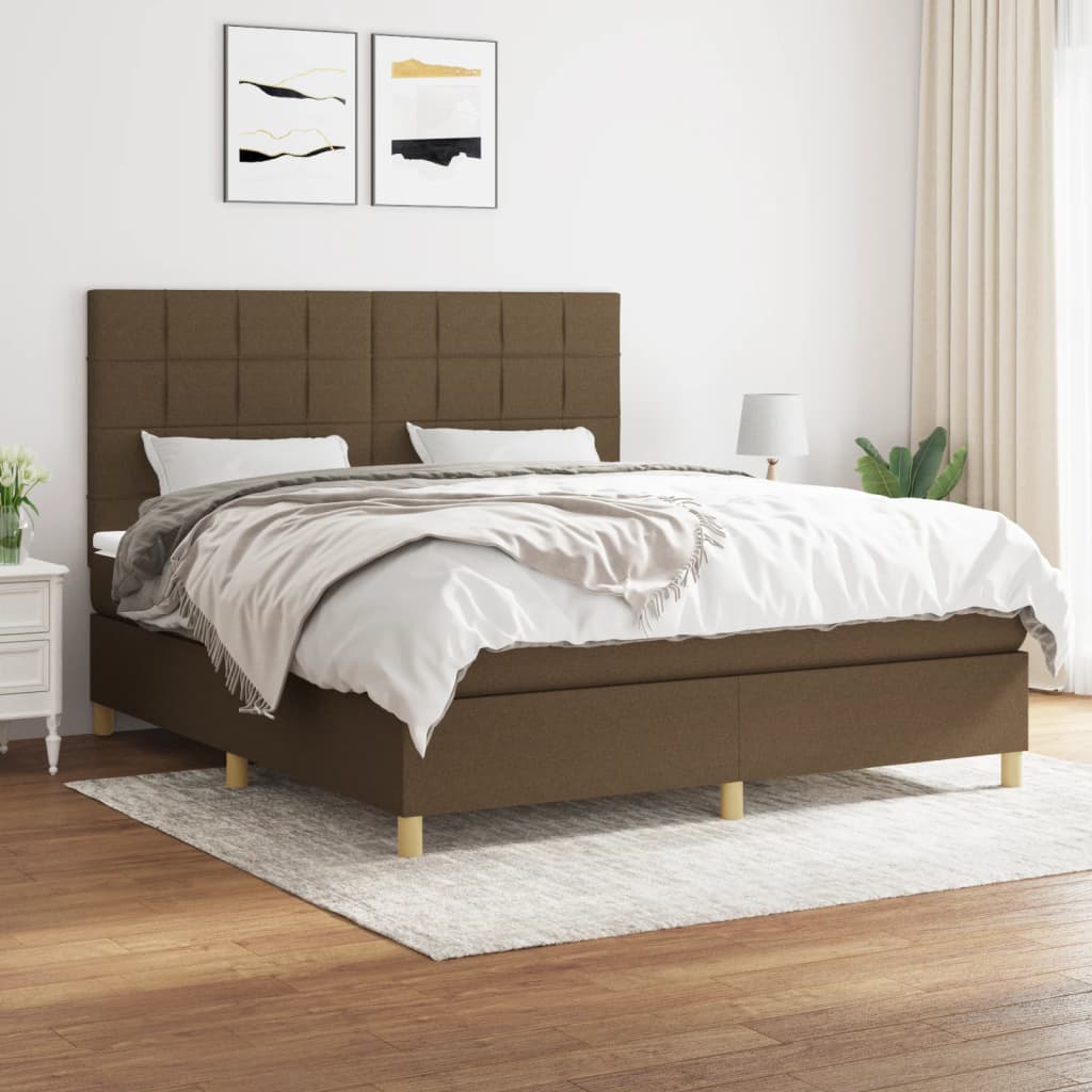 Κρεβάτι Boxspring με Στρώμα Σκούρο Καφέ 180x200 εκ Υφασμάτινο - Pakobazaar