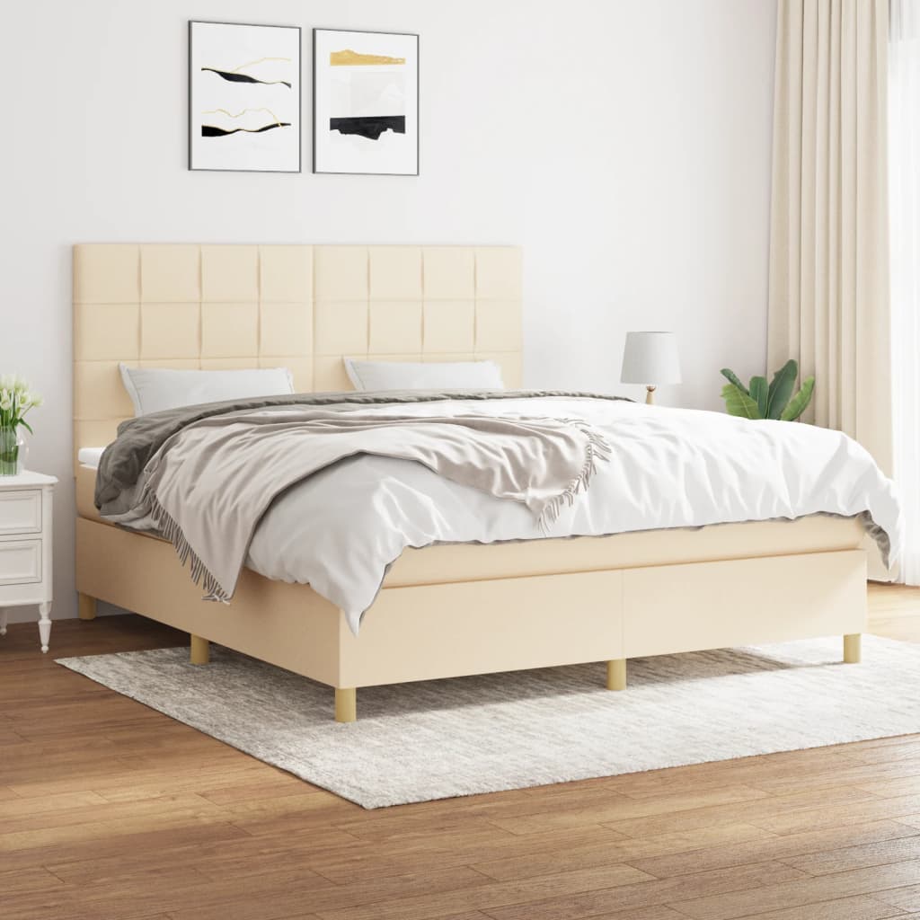Κρεβάτι Boxspring με Στρώμα Κρεμ 180x200 εκ. Υφασμάτινο