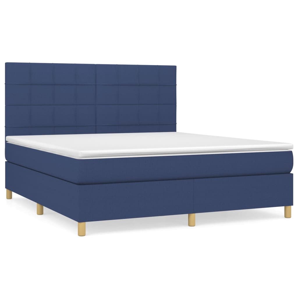 Κρεβάτι Boxspring με Στρώμα Μπλε 180x200 εκ. Υφασμάτινο