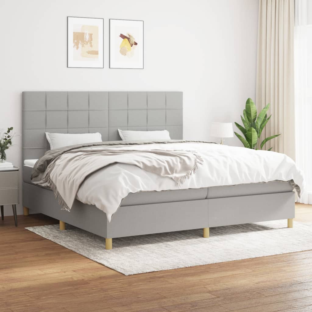 Κρεβάτι Boxspring με Στρώμα Ανοιχτό Γκρι 200x200 εκ. Υφασμάτινο - Pakobazaar