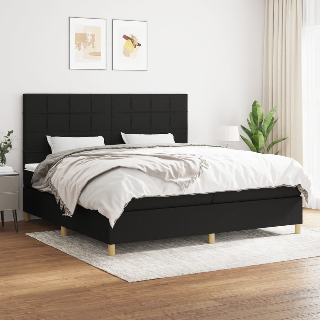 Κρεβάτι Boxspring με Στρώμα Μαύρο 200x200 εκ. Υφασμάτινο - Pakobazaar