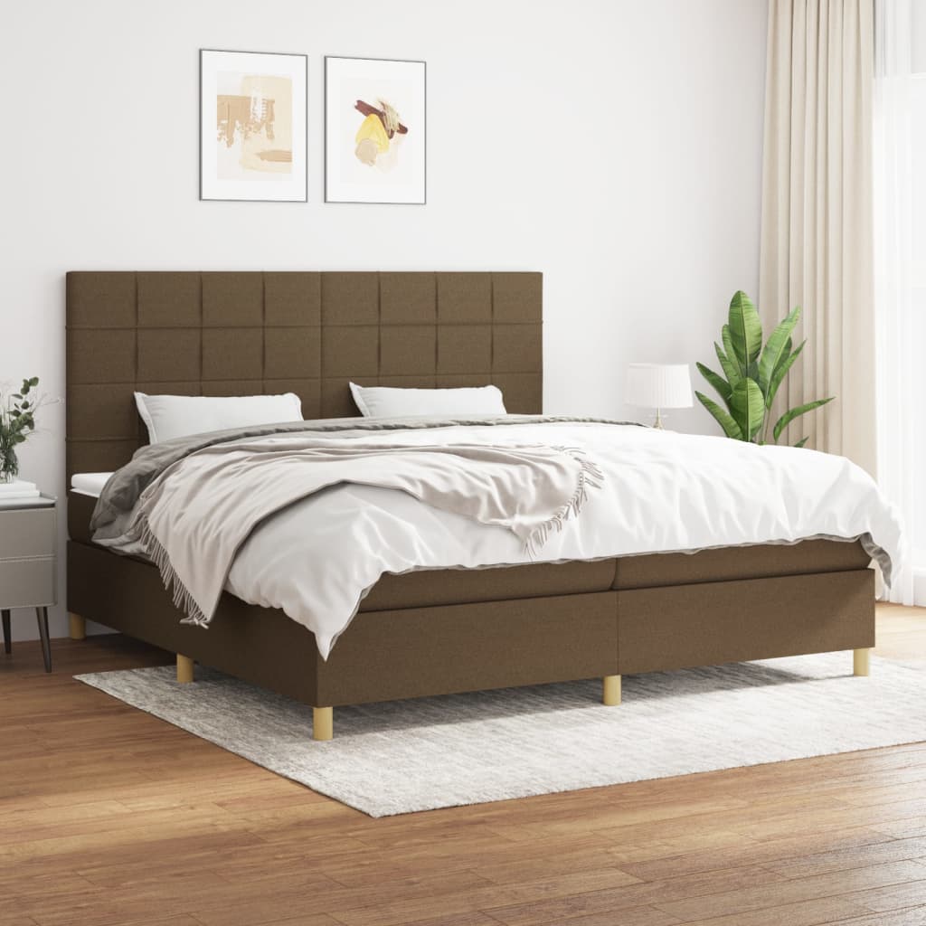 Κρεβάτι Boxspring με Στρώμα Σκούρο Καφέ 200x200 εκ. Υφασμάτινο