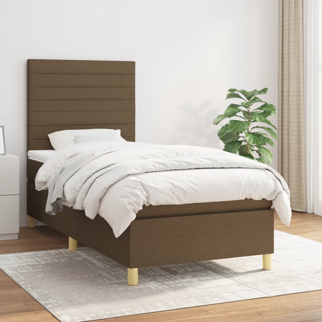 Κρεβάτι Boxspring με Στρώμα Σκούρο Καφέ 80x200 εκ. Υφασμάτινο - Pakobazaar