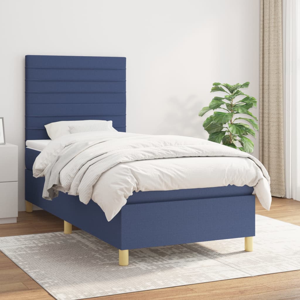 Κρεβάτι Boxspring με Στρώμα Μπλε 80x200 εκ. Υφασμάτινο - Pakobazaar