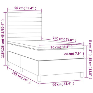 Κρεβάτι Boxspring με Στρώμα Σκούρο Καφέ 90x190 εκ. Υφασμάτινο