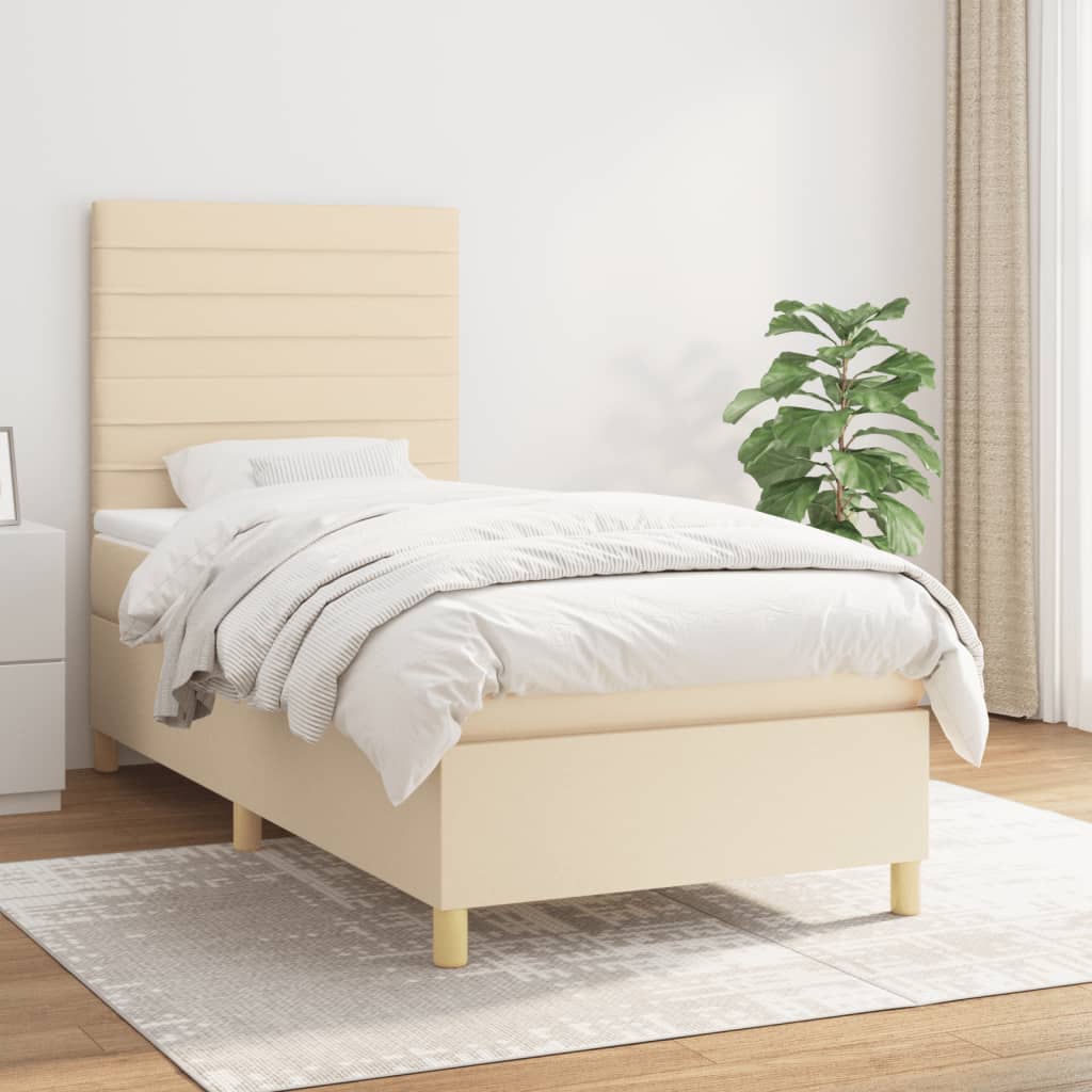 Κρεβάτι Boxspring με Στρώμα Κρεμ 90x190 εκ.Υφασμάτινο